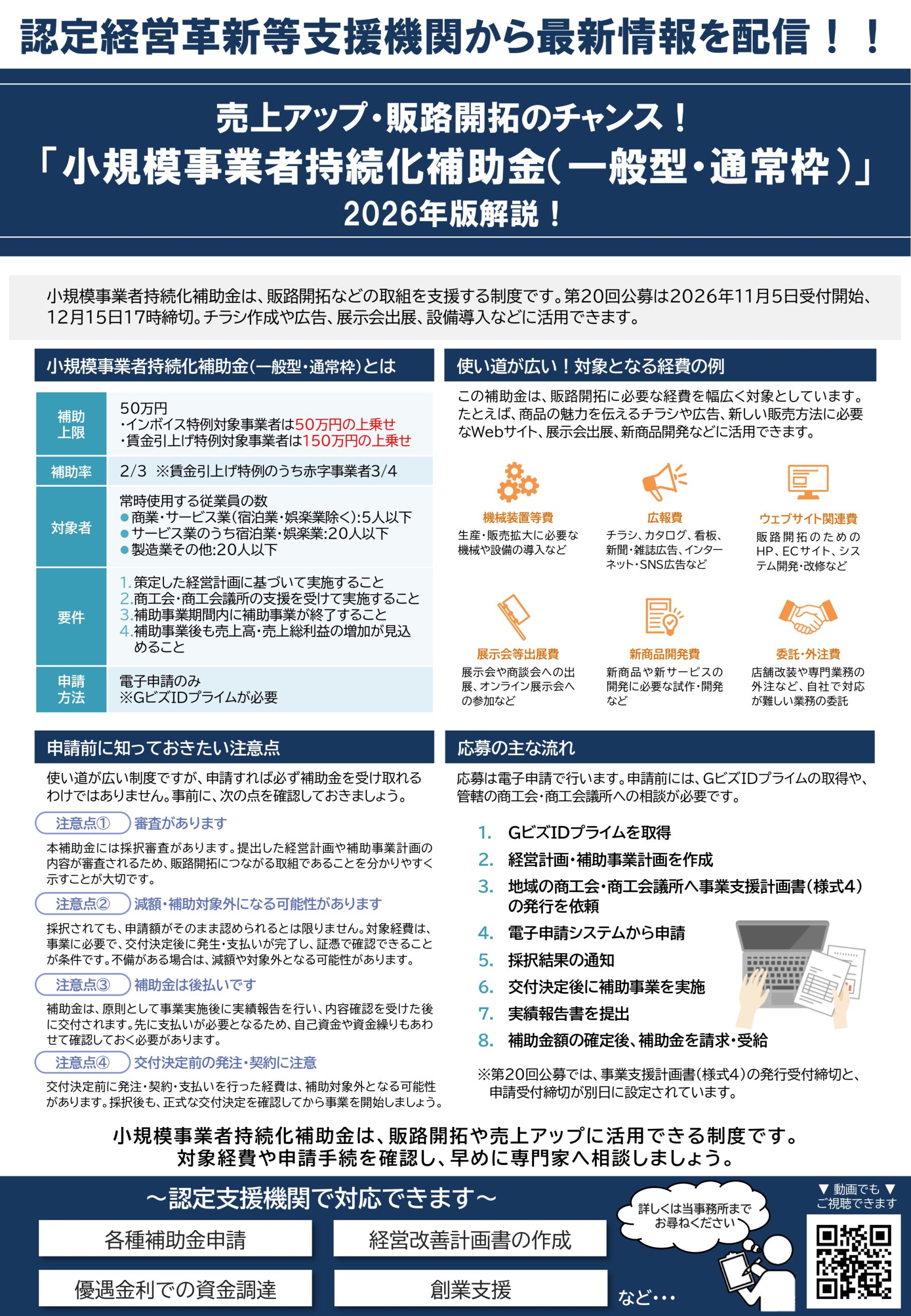 売上アップ・販路開拓のチャンス！ 『小規模事業者持続化補助金（一般